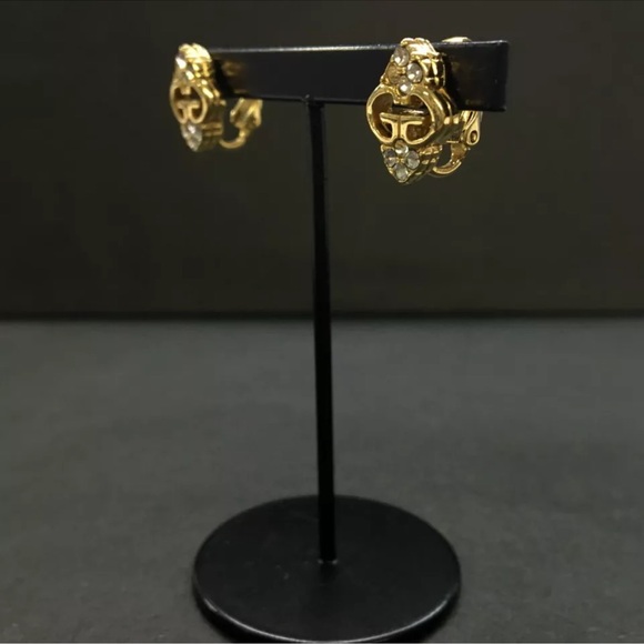 Authentic GIVENCHY GG Logo Rhinestone Gold Tone Earrings - Picture 4 of 8